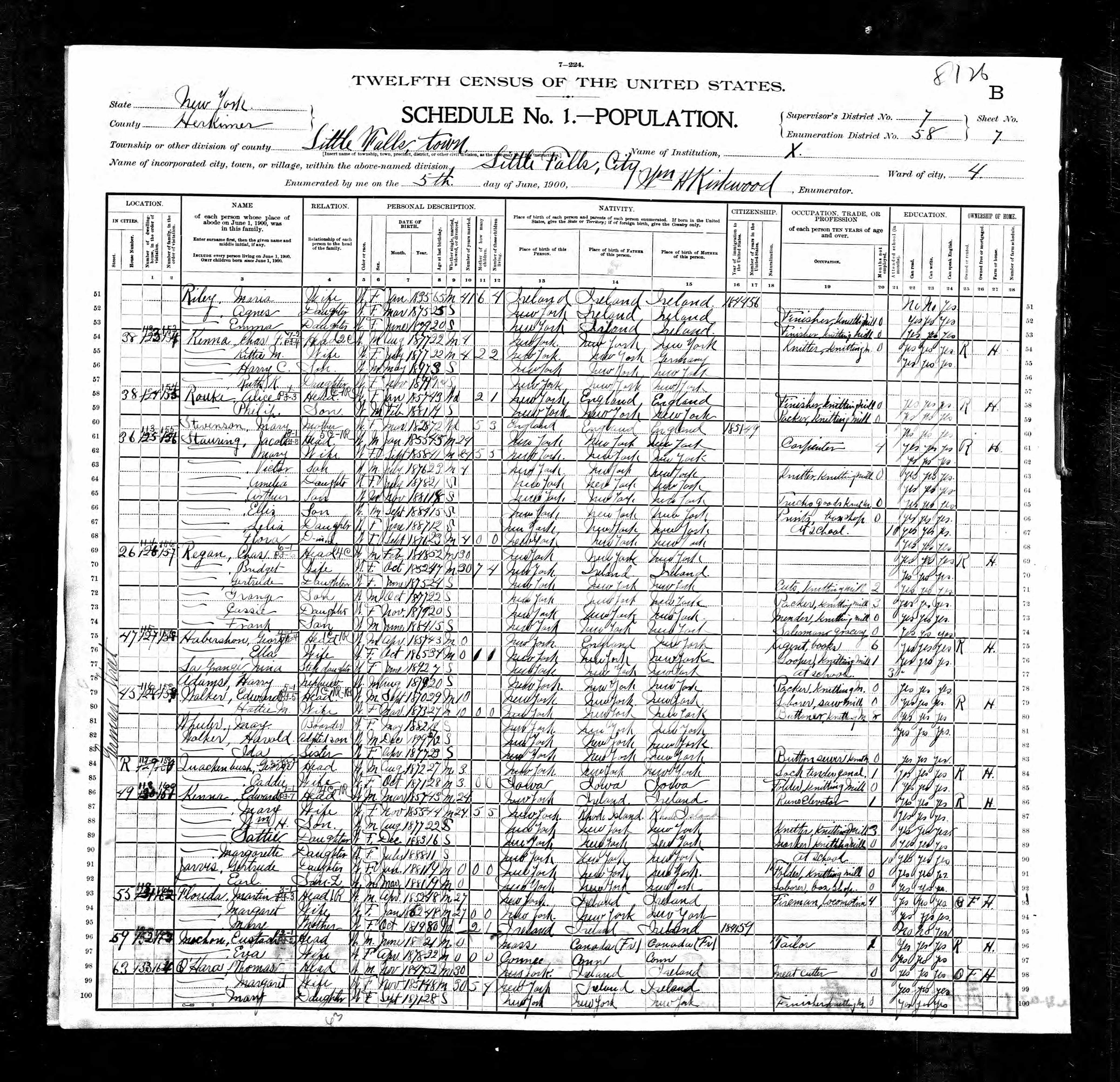 Documents 1900 Us Census Little Falls Ny Edward Kenna And Charles Kenna Kenna S Web